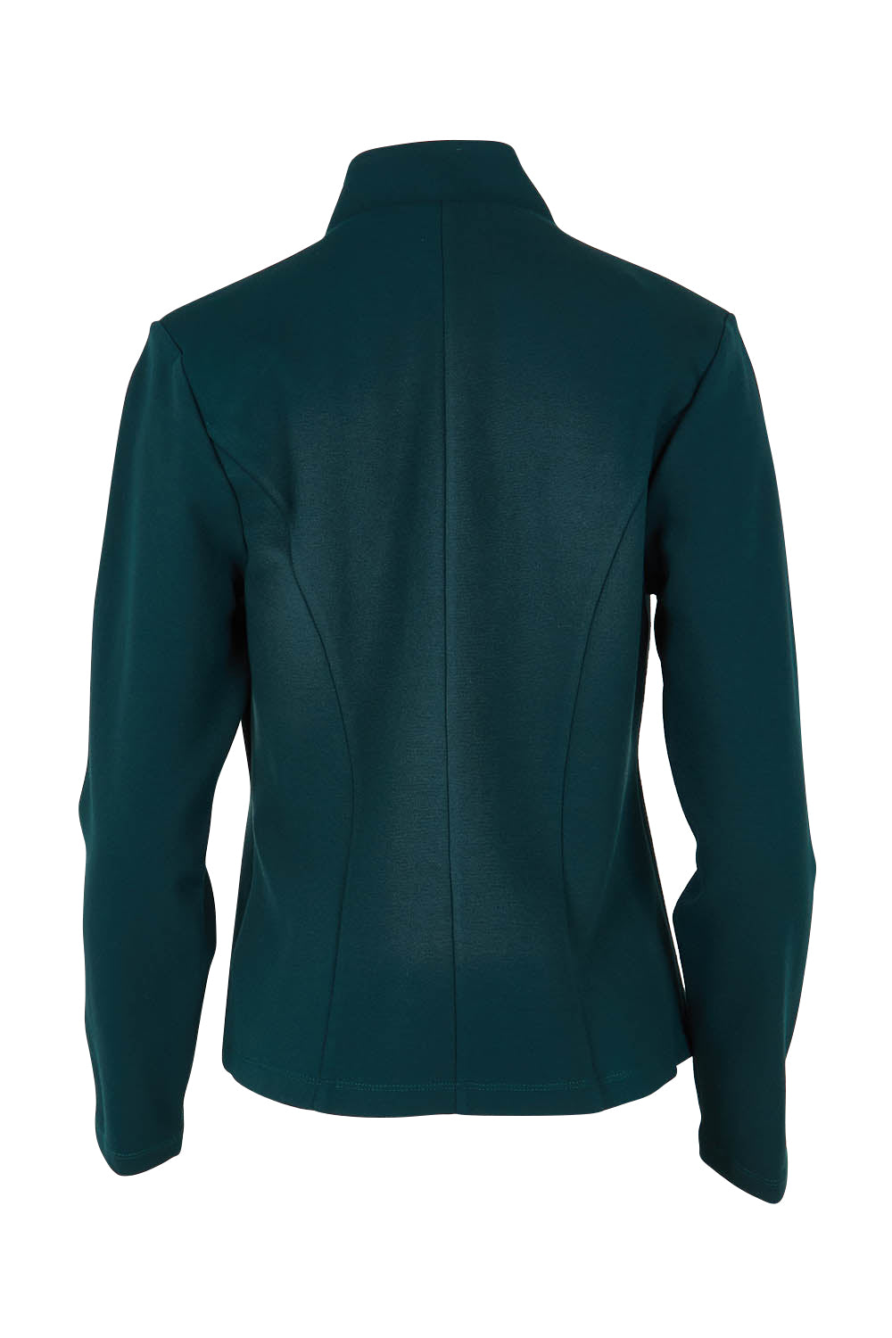 Product shot of The Reverse Lapel Ponte Blazer in colour Lagoon (Green), from the back