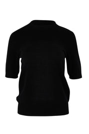Product shot of The Seamless Soft Crew Neck Knit in colour Black (Black), from the front