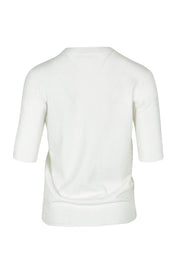 Product shot of The Seamless Soft Crew Neck Knit in colour Snow (White), from the back