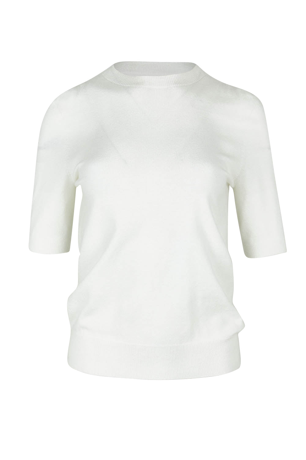 Product shot of The Seamless Soft Crew Neck Knit in colour Snow (White), from the front