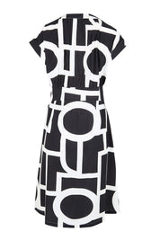 Product shot of the The Printed Cotton Blend Shirt Dress - Blackwhite in colour Blackwhite, from the back