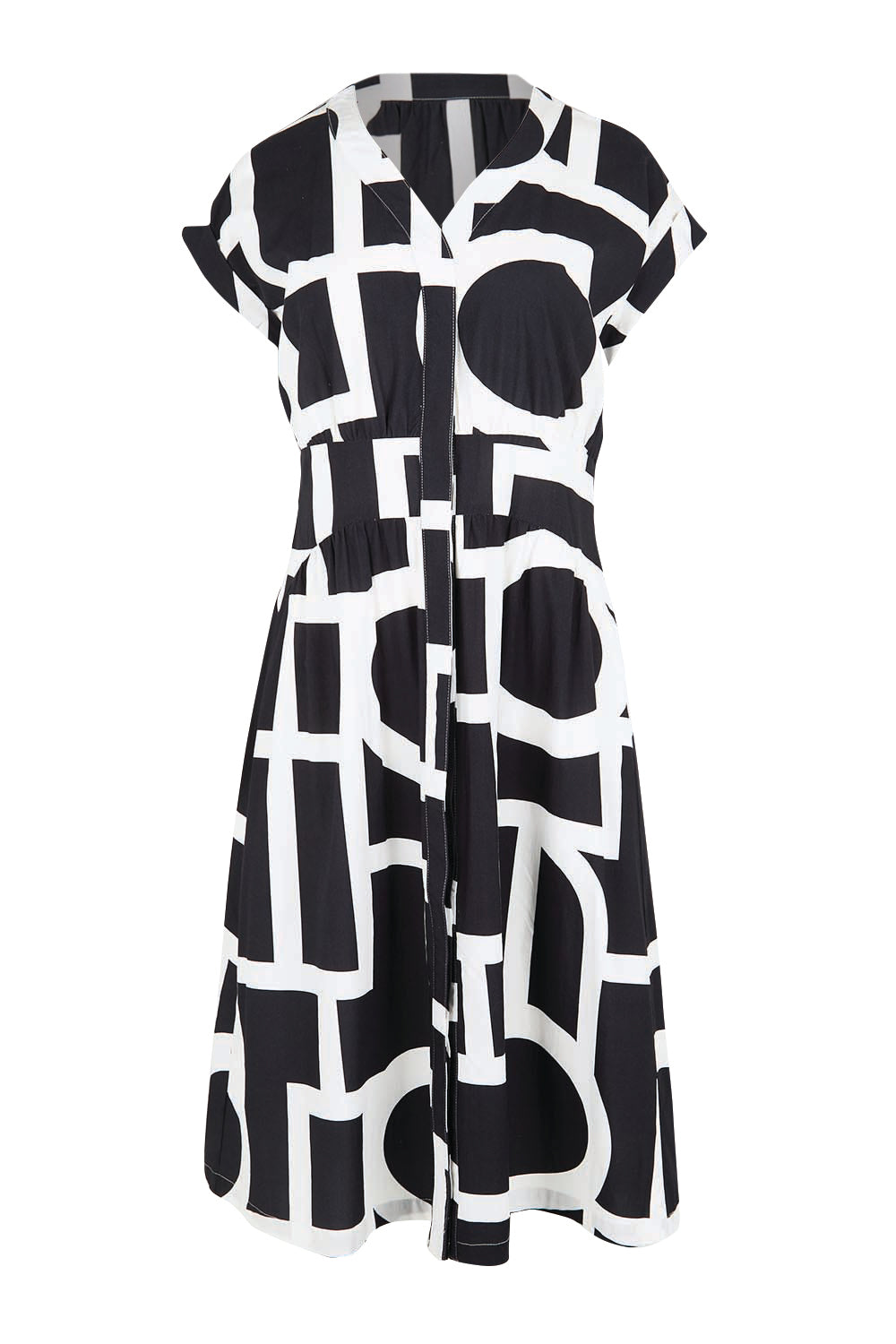 Product shot of the The Printed Cotton Blend Shirt Dress - Blackwhite in colour Blackwhite, from the front