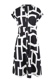 Product shot of the The Printed Cotton Blend Shirt Dress - Blackwhite in colour Blackwhite, from the front