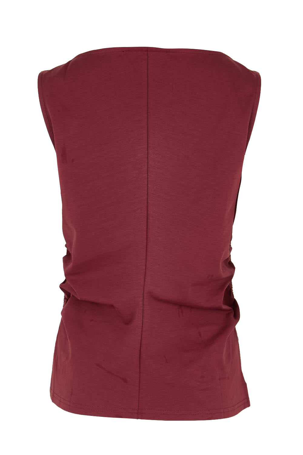 Product shot of the The Cotton Blend Ruched Waist Top - Darkmaroon in colour Darkmaroon, from the back