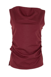 Product shot of the The Cotton Blend Ruched Waist Top - Darkmaroon in colour Darkmaroon, from the front