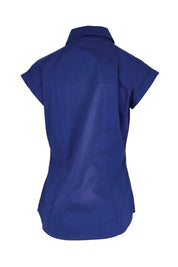 Product shot of the The Cap Sleeve Cotton Stretch Shirt - Indigoblue in colour Indigoblue, from the back