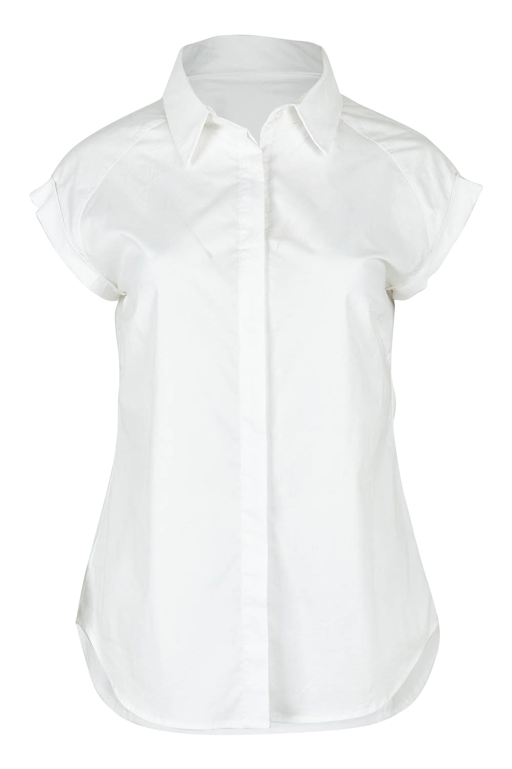 Product shot of The Cap Sleeve Cotton Stretch Shirt in colour White (White), from the front