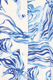 Product shot of the The Dolman Sleeve Button Up Shirt – Bluemarble in colour Bluemarble, showing detail
