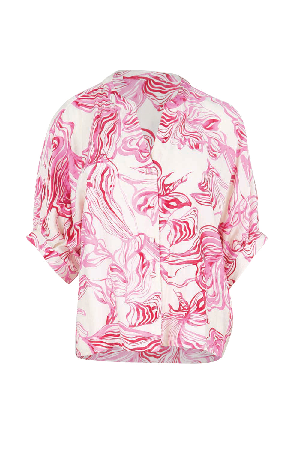 Product shot of the The Dolman Sleeve Button Up Shirt – Pinkmarble in colour Pinkmarble, from the front