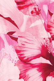 Product shot of the The Printed Sleeveless Wrap Dress - Pinkhibiscus in colour Pinkhibiscus, showing detail