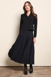 Model Madelinec wearing size 10 of the The Buttoned Blazer With Pocket Details – Black in colour Black, from the front