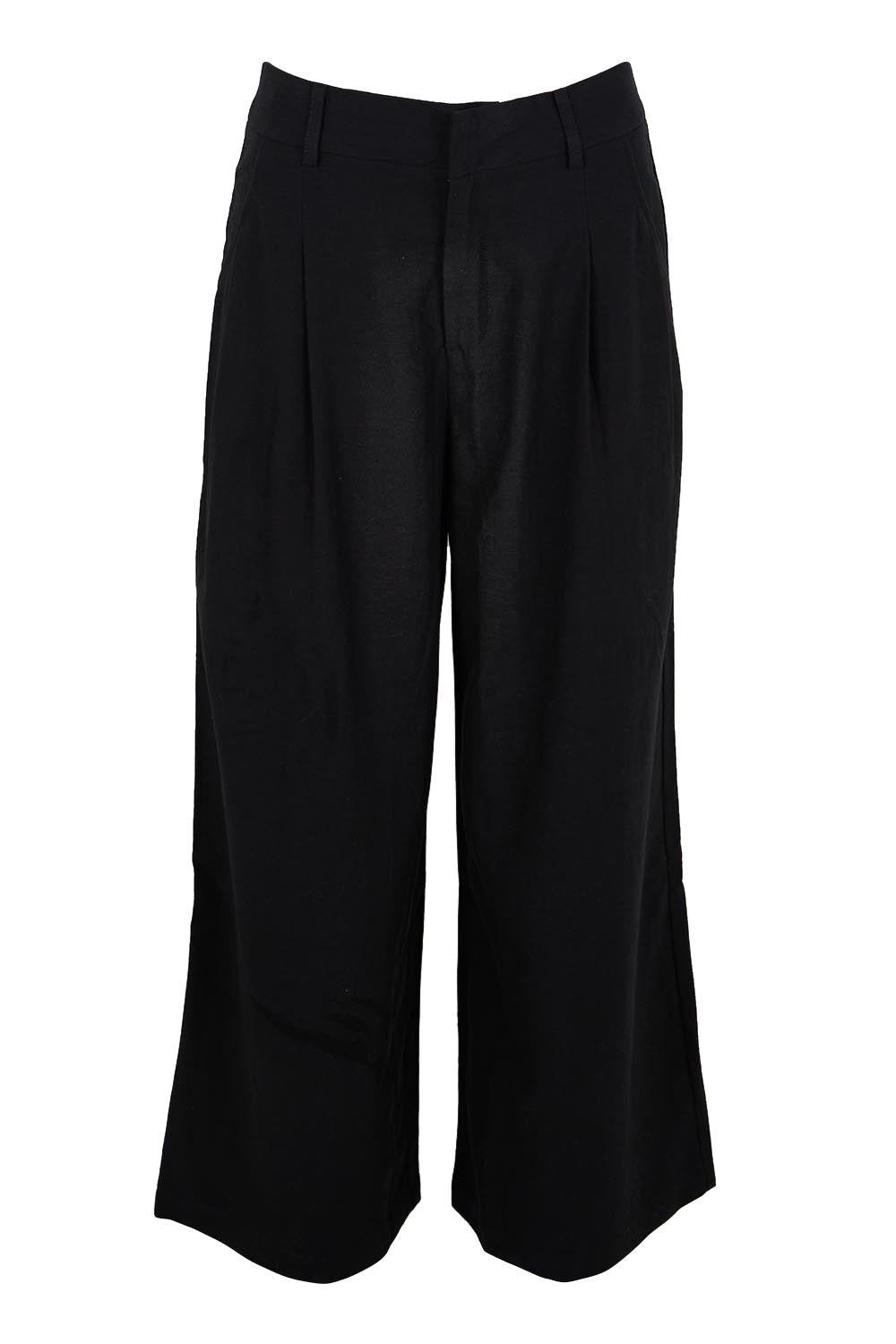 Product shot of the The Linen Blend Tailored Pant - Black in colour Black, from the front
