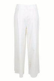 Product shot of the The Linen Blend Tailored Pant - Snow in colour Snow, from the back