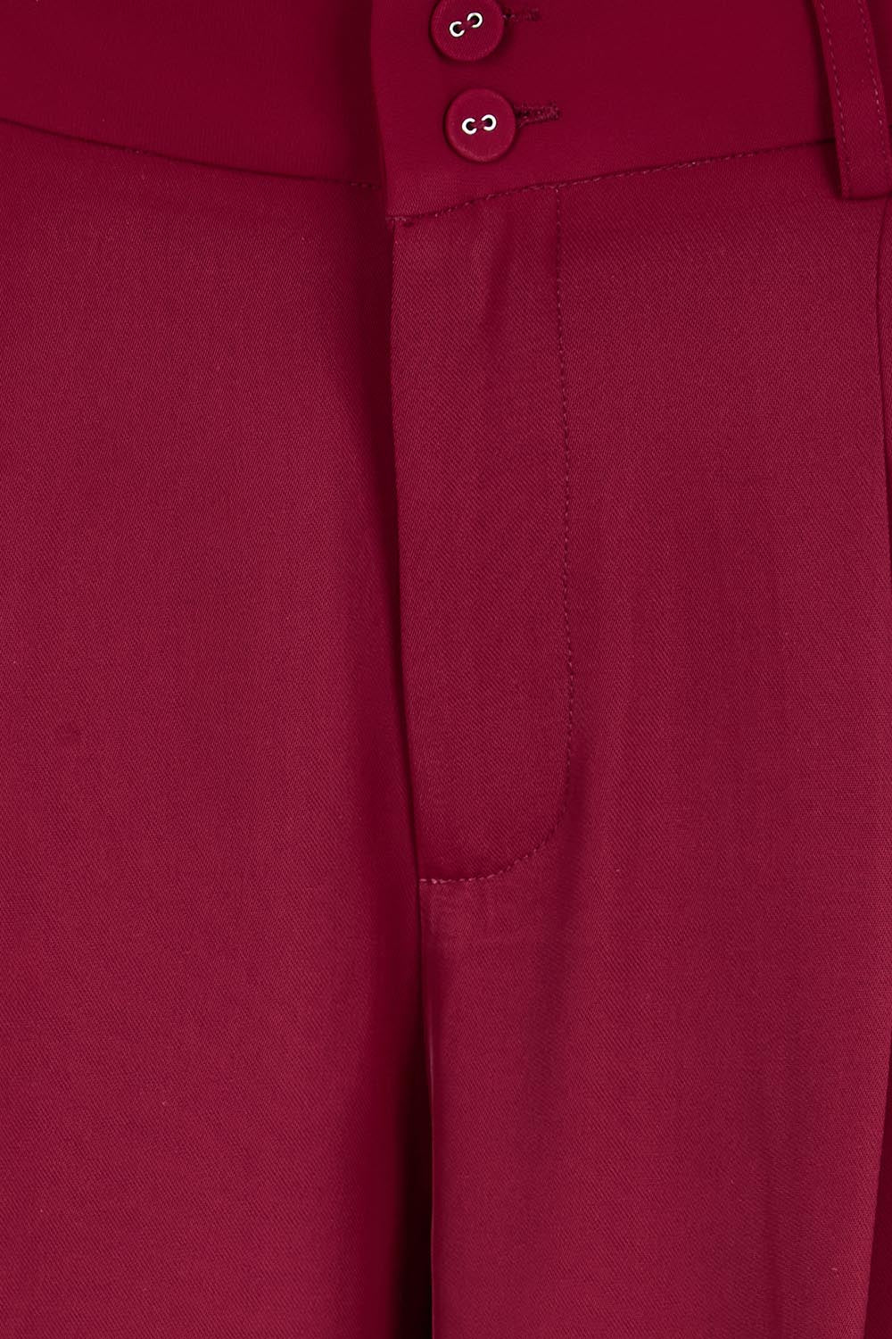 Product shot of the The Soft Suiting Pant – Burgundy in colour Burgundy, showing detail