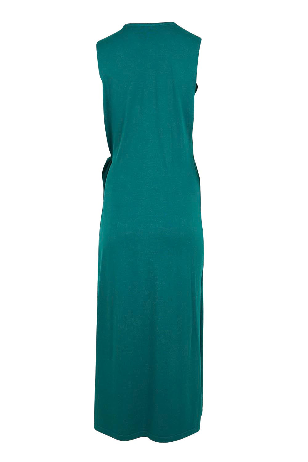 Product shot of the The All Season Faux Wrap Knit Dress – Jewel in colour Jewel, from the back