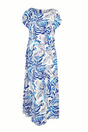 Product shot of the The Printed Popover Dress - Bluebloom in colour Bluebloom, from the front