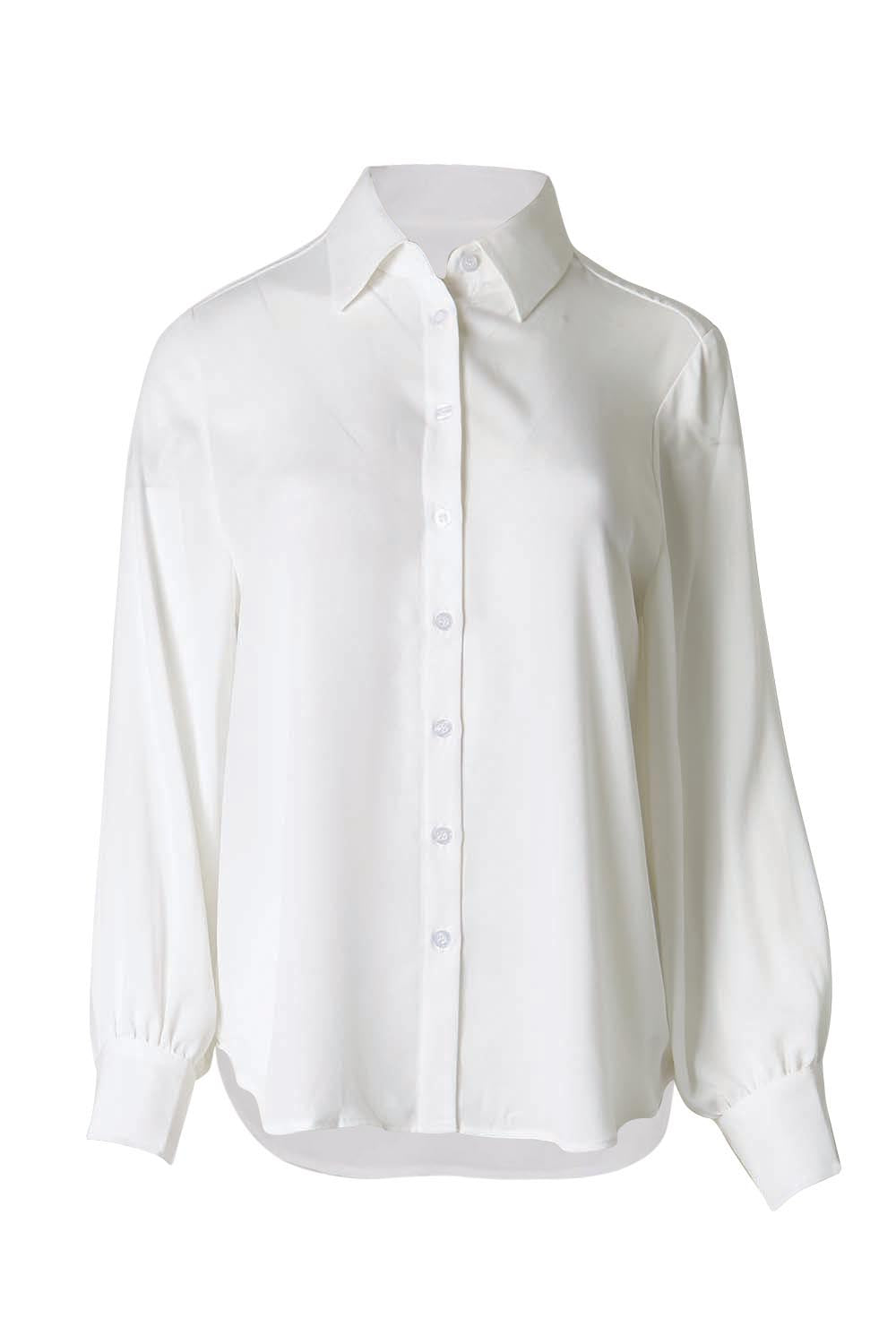 Product shot of the The Allure Georgette Shirt – Ivory in colour Ivory, from the front