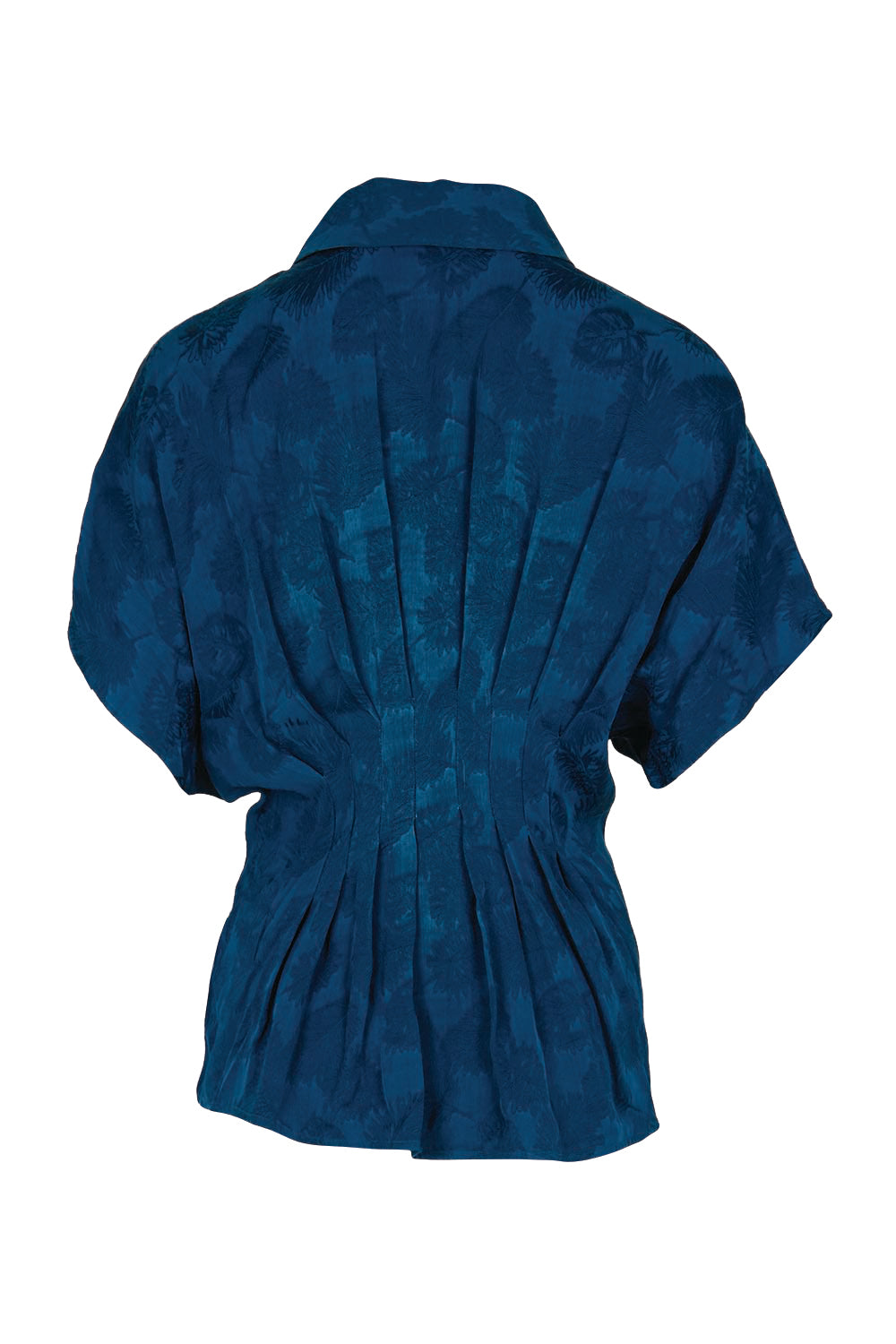 Product shot of the The Jacquard Pleated Shirt - Darkpeacock in colour Darkpeacock, from the back