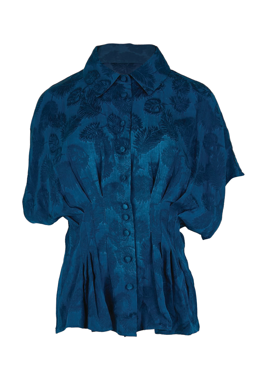Product shot of the The Jacquard Pleated Shirt - Darkpeacock in colour Darkpeacock, from the front
