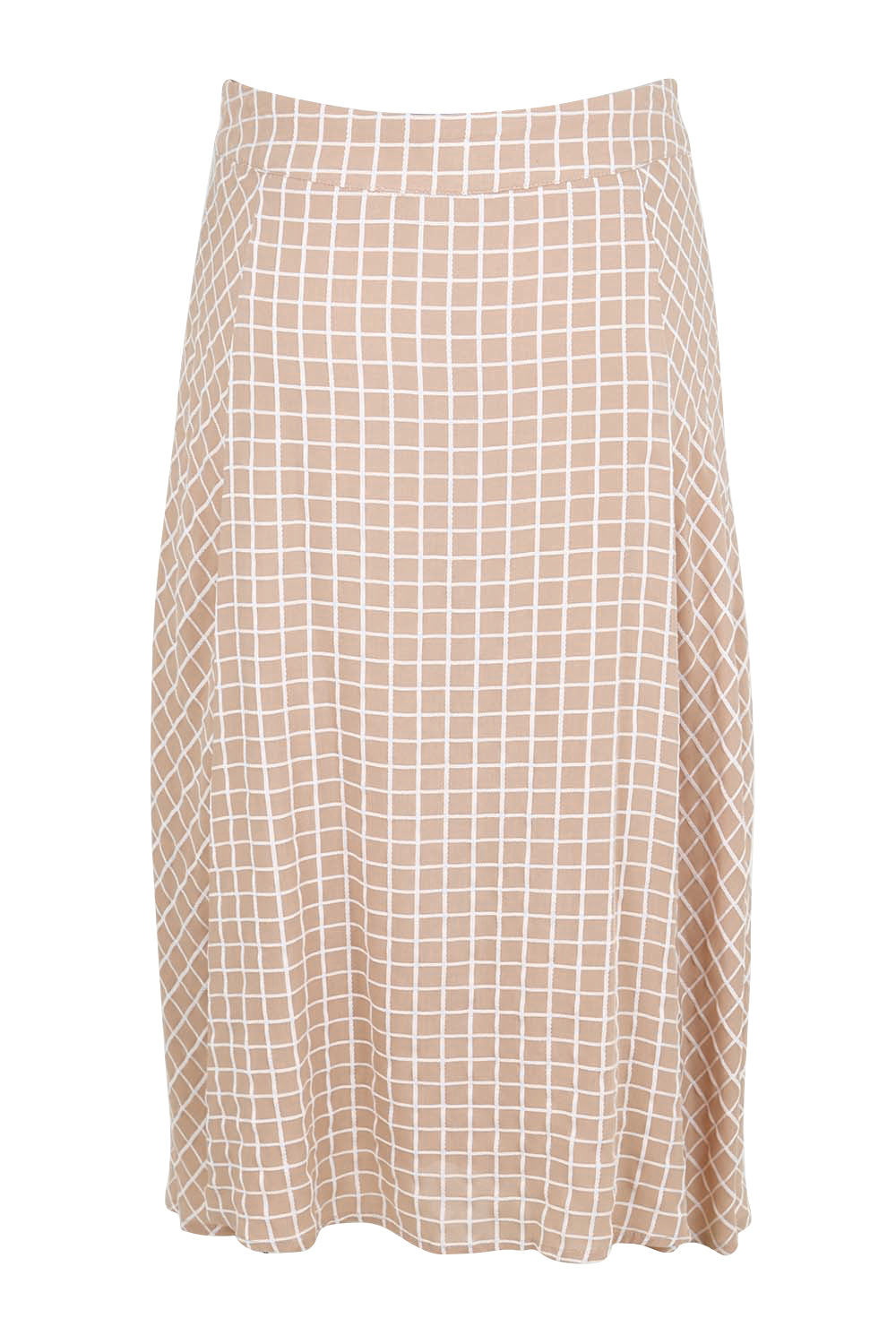 Product shot of the The Bias Panel Check Skirt - Sand in colour Sand, from the back