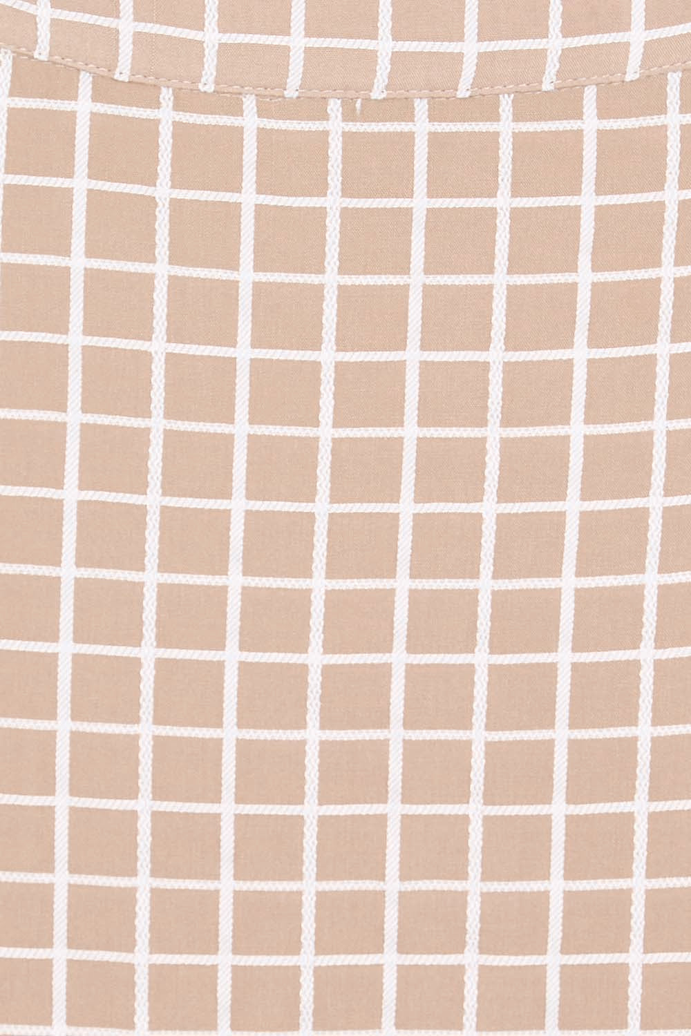 Product shot of the The Bias Panel Check Skirt - Sand in colour Sand, showing detail