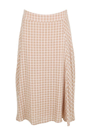 Product shot of the The Bias Panel Check Skirt - Sand in colour Sand, from the front