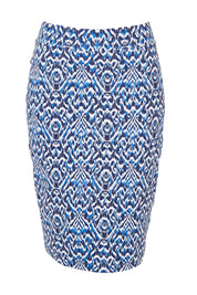 Product shot of The Tube Skirt in colour Abstract (Blue), from the front