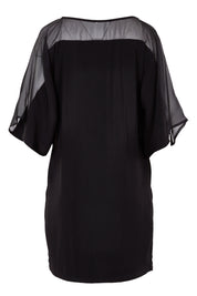 Product shot of The Chiffon Mesh Detail Dress in colour Black (Black), from the back