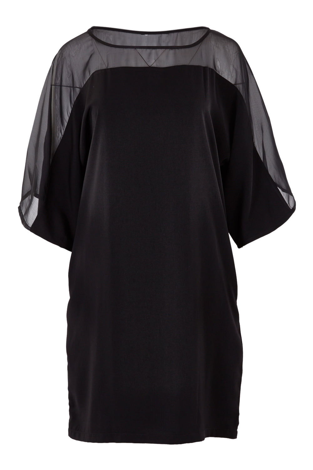Product shot of The Chiffon Mesh Detail Dress in colour Black (Black), from the front