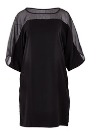 Product shot of The Chiffon Mesh Detail Dress in colour Black (Black), from the front