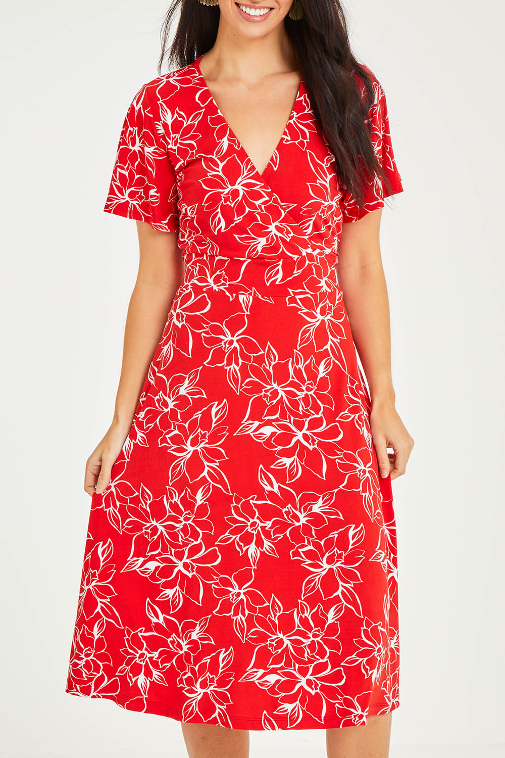 Preloved The Printed Jersey Faux Wrap Dress - Redfloral