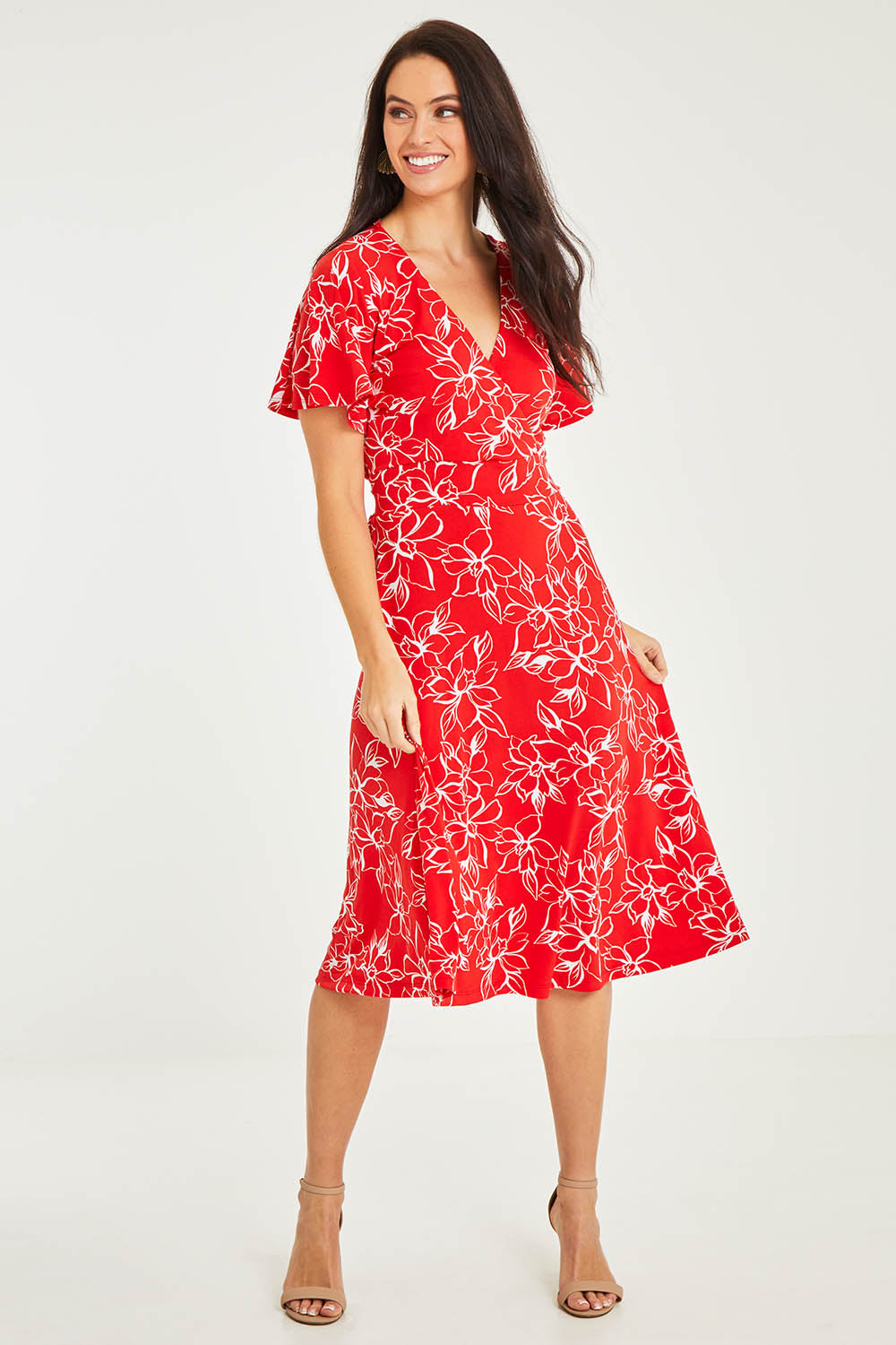 Preloved The Printed Jersey Faux Wrap Dress - Redfloral