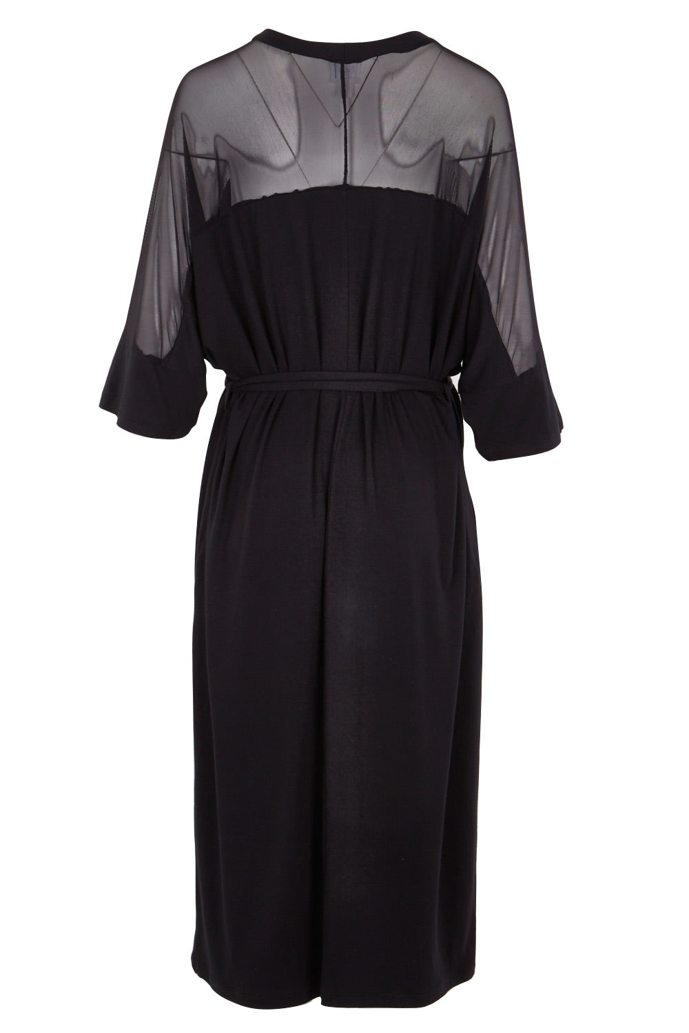 Product shot of the Belle Mesh Yoke Dress in colour Back (Black), from the back