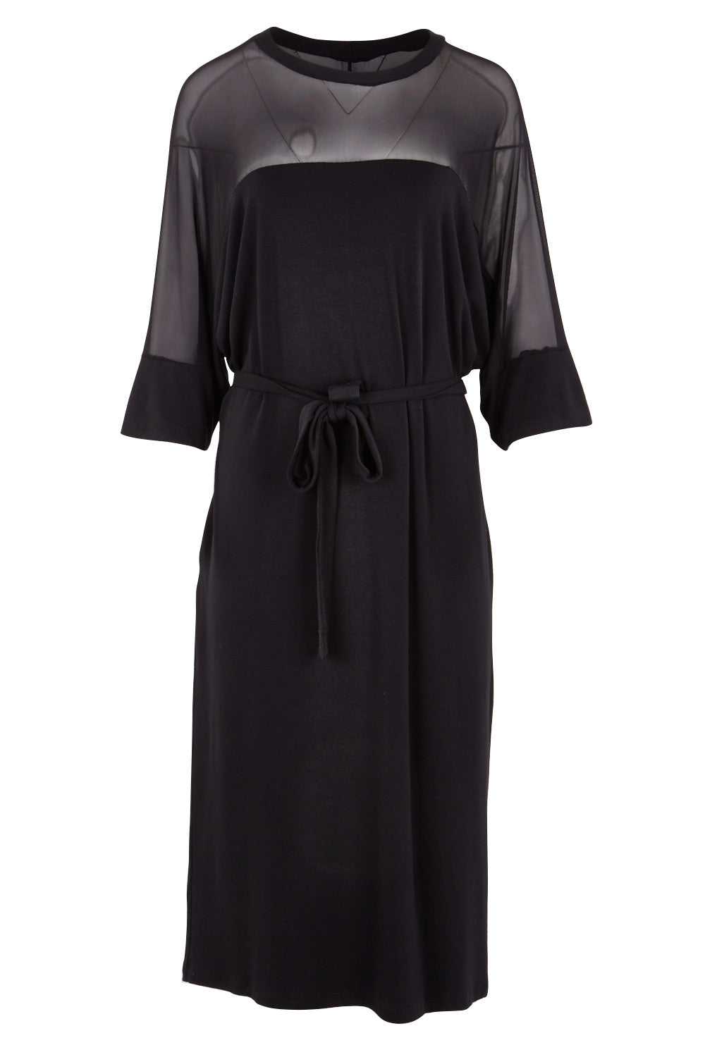Product shot of the Belle Mesh Yoke Dress in colour Back (Black), from the front