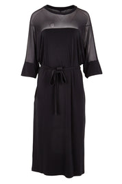 Product shot of the Belle Mesh Yoke Dress in colour Back (Black), from the front