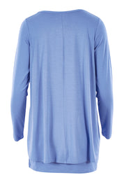 Product shot of the Belle V Neck Forgiver Tunic in colour Bluebonnet (Blue), from the back