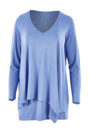Product shot of the Belle V Neck Forgiver Tunic in colour Bluebonnet (Blue), from the front