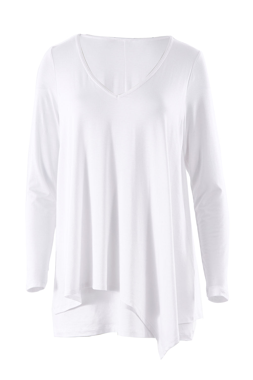 Product shot of the Belle V Neck Forgiver Tunic in colour White (White), from the front