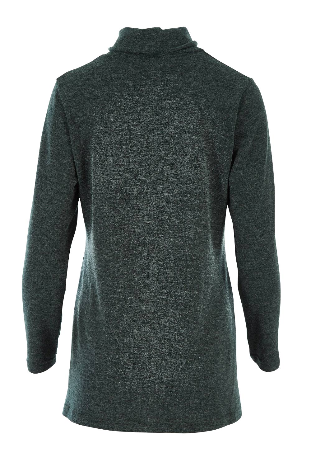 Product shot of the Belle Cowl Swing Sweater in colour Green (Green), from the back