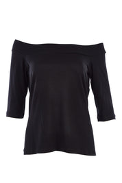 Product shot of the Belle Half Sleeve Boat Tee in colour Black (Black), from the front