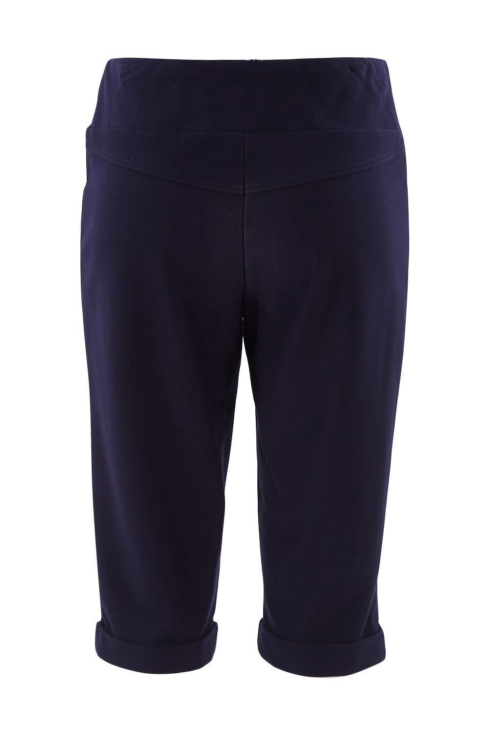Product shot of the Belle Knee Short in colour Navy (Blue), from the back