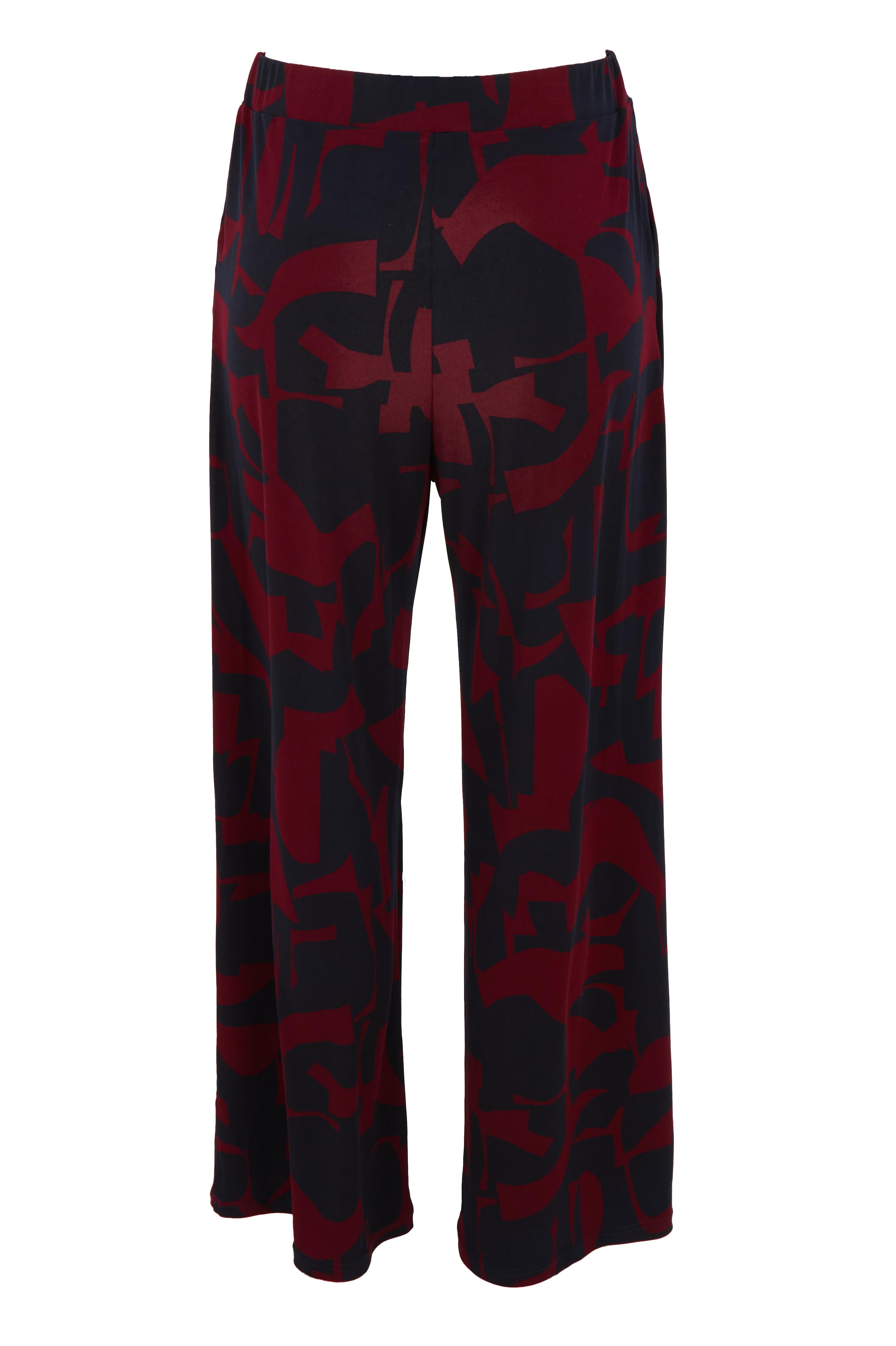 Product shot of the Belle Printed Easywear Wide Leg Pant in colour Winenavy (Blue), from the back