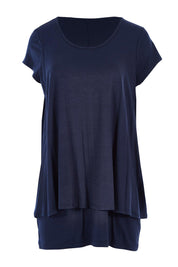 Product shot of the Belle New Cap Sleeve Forgiver Tee in colour Navy (Blue), from the front