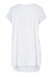 Product shot of the Belle New Cap Sleeve Forgiver Tee in colour Vanilla (White), from the back