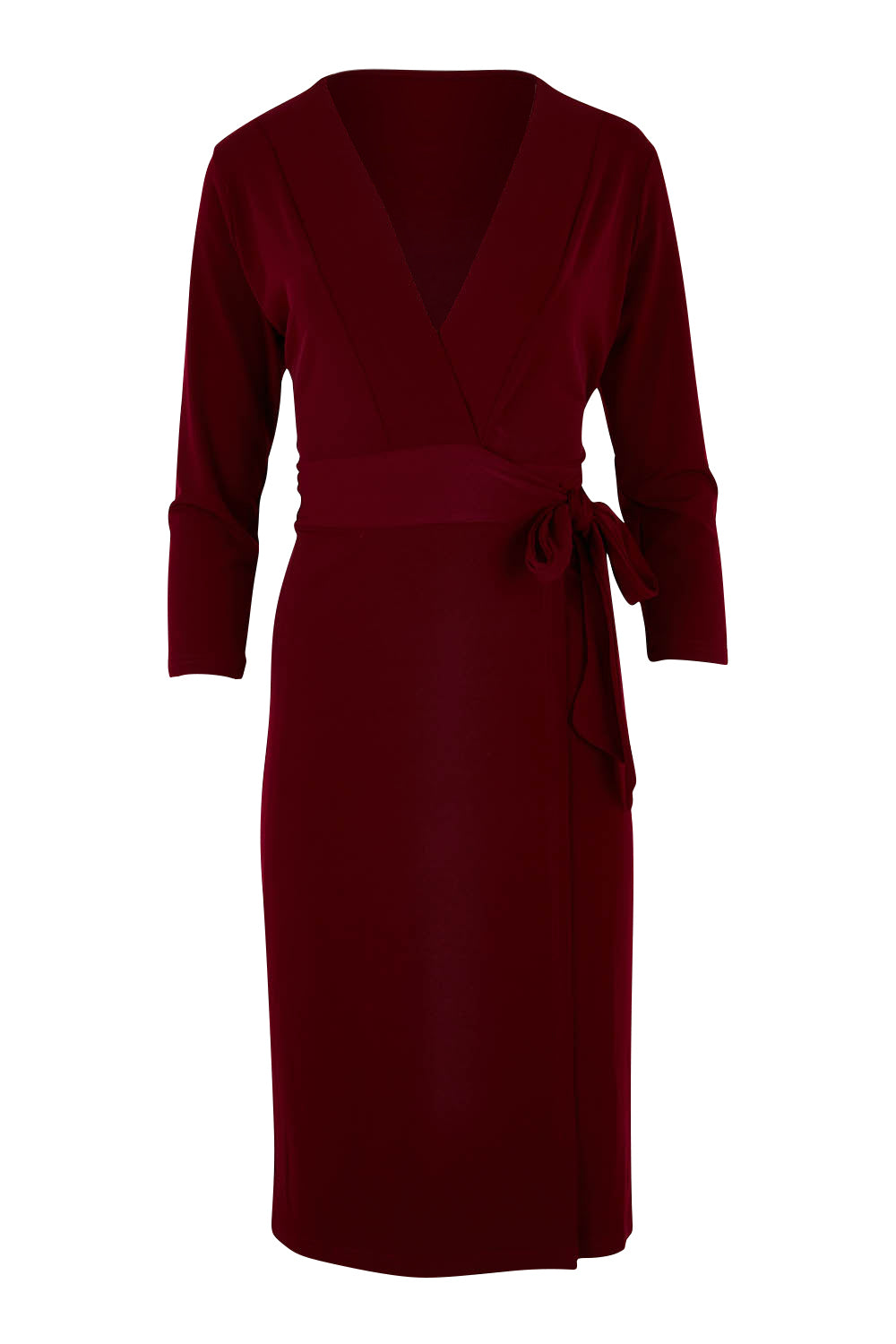 Product shot of the Belle Basic Wrap Dress in colour Shiraz (Purple), from the front