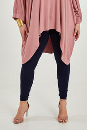 Model Maddy wearing size 16 of the Belle Legging in colour Navy (Blue), from the front, cropped image