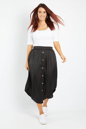 Model Laura wearing size 12 of the Belle Rib Square Neck Tee in colour White (White), from the front, showing the whole outfit