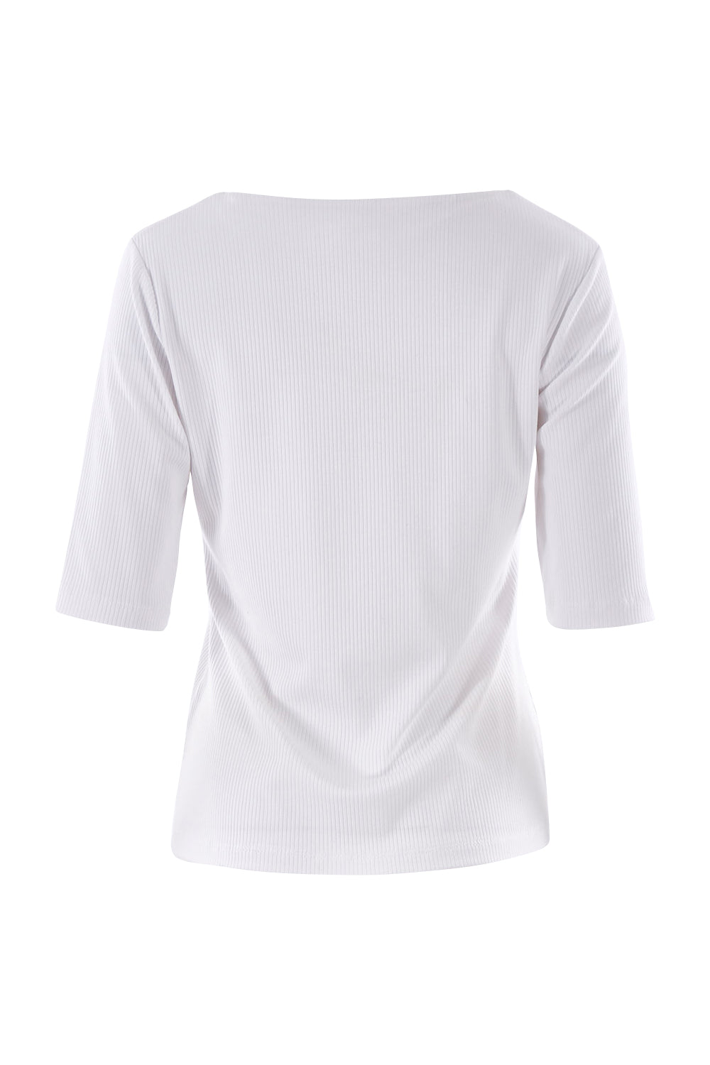 Product shot of the Belle Rib Square Neck Tee in colour White (White), from the back