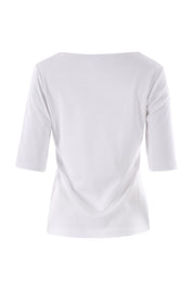 Product shot of the Belle Rib Square Neck Tee in colour White (White), from the back