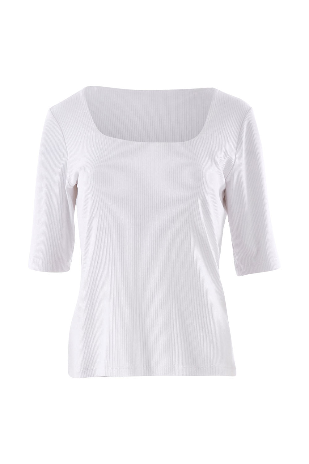 Product shot of the Belle Rib Square Neck Tee in colour White (White), from the front